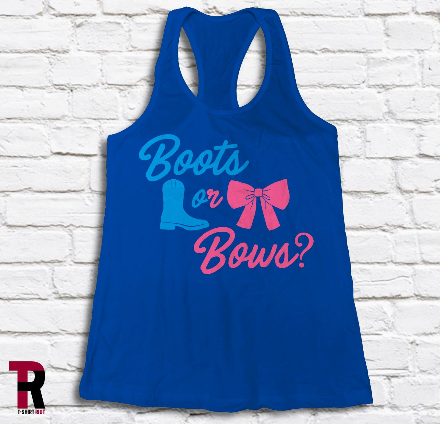 Boots Or Bows Gender Reveal Women's Soft Style Racerback Tank Top - SKU