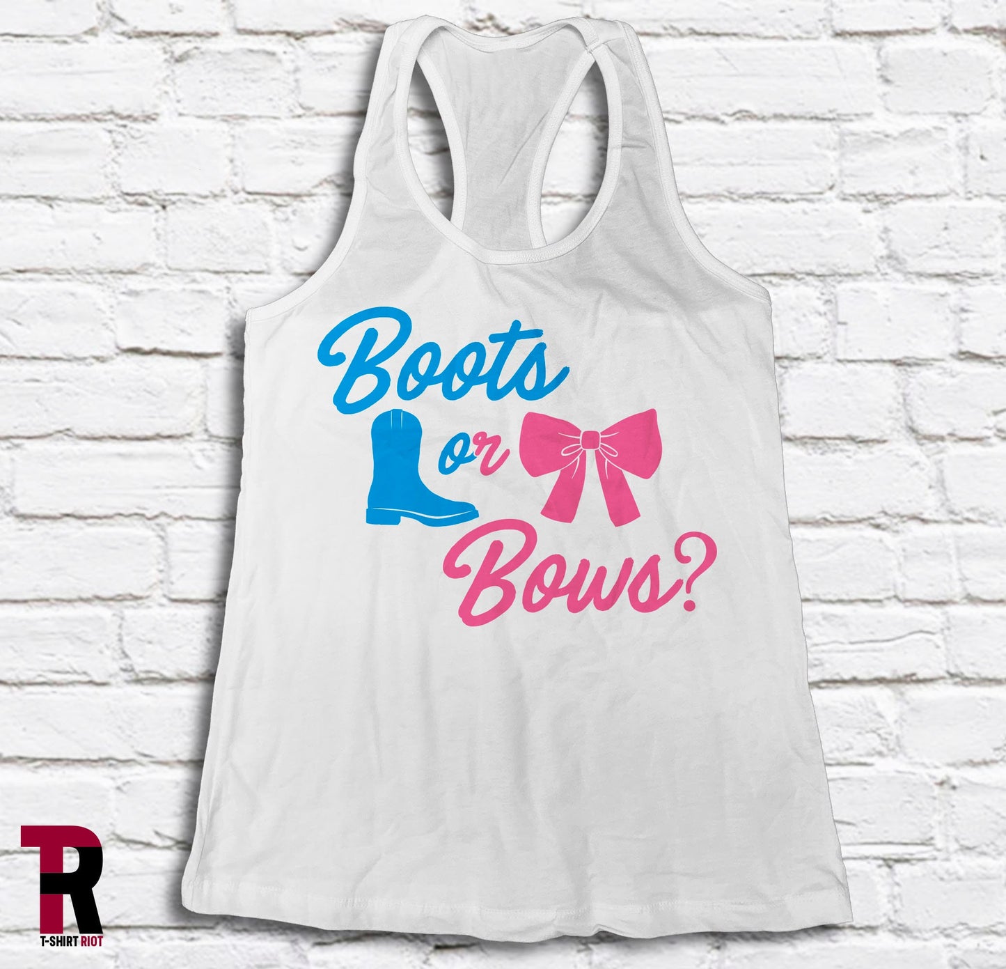 Boots Or Bows Gender Reveal Women's Soft Style Racerback Tank Top - SKU