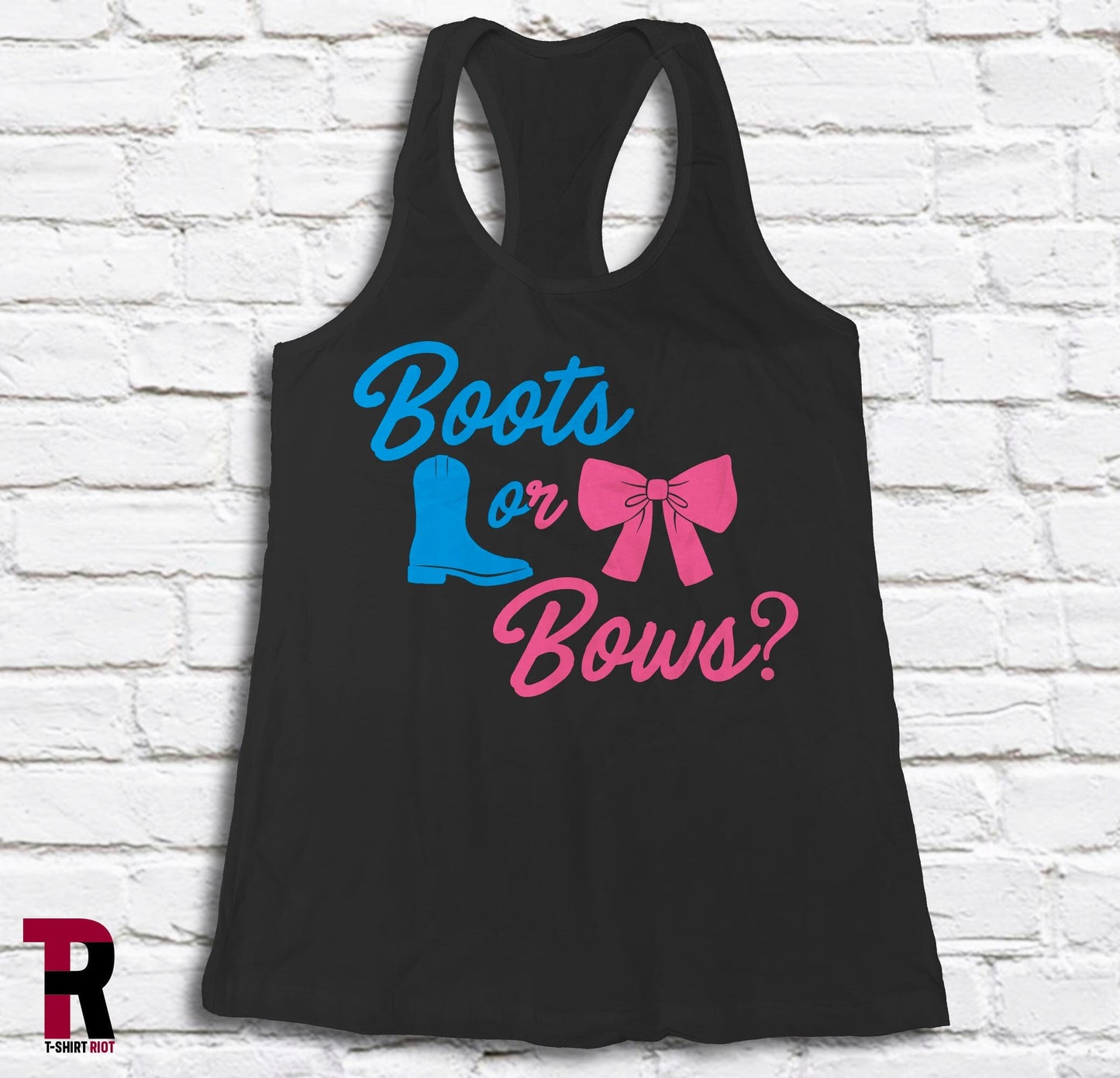 Boots Or Bows Gender Reveal Women's Soft Style Racerback Tank Top - SKU