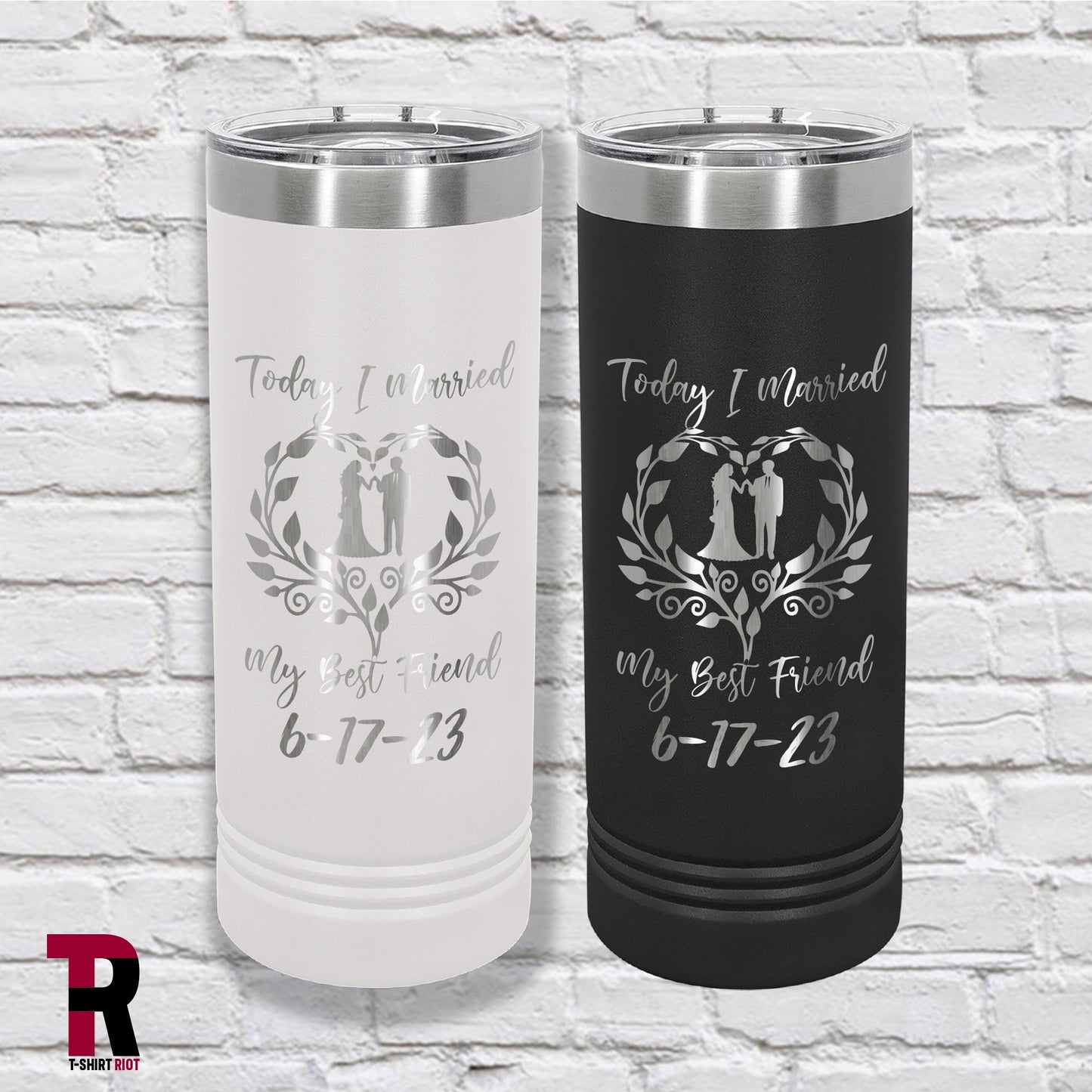 Bride and Groom Laser Engraved 22oz Insulated Skinny Tumbler - SKU